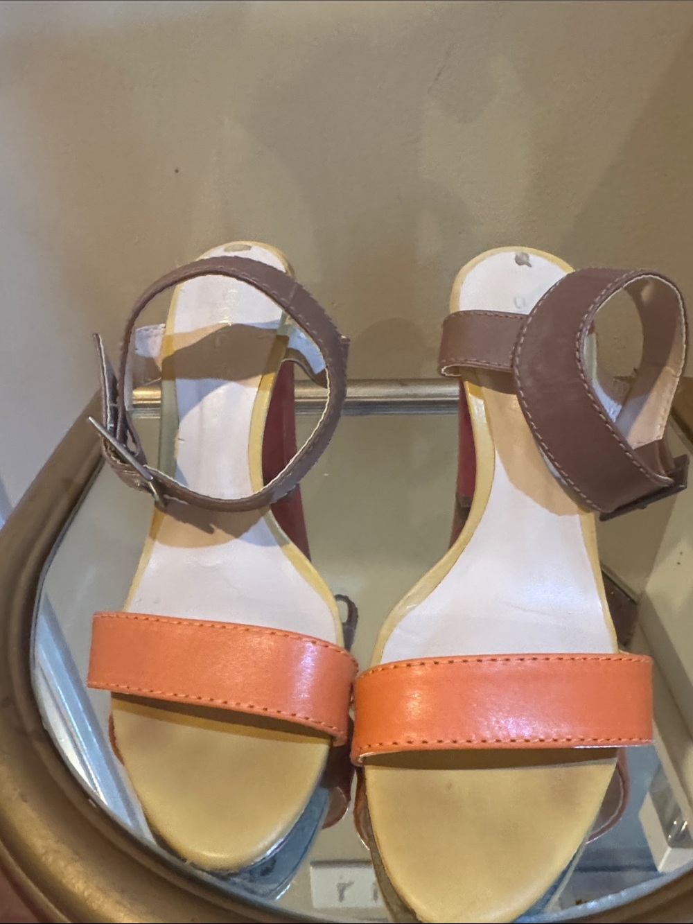 Bionica Orange and Brown Strappy Ankle-Heel Sandals